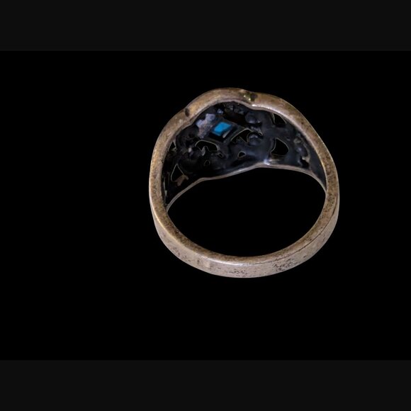 925 Oxidized Sterling Dyed Howlite Open Pattern Size 8 Ring - Picture 8 of 8